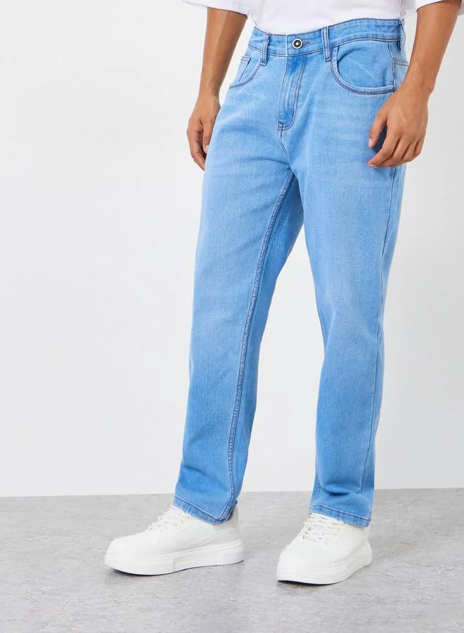 Styli  Men Light Blue Regular Fit Washed Jeans for Men | Best Price UAE